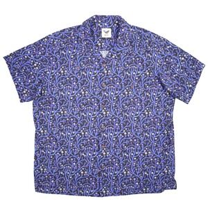 Yiume‎ Midnight Garden Hawaiian Aloha Shirt Mens XXXL Purple Blue Floral Cotton